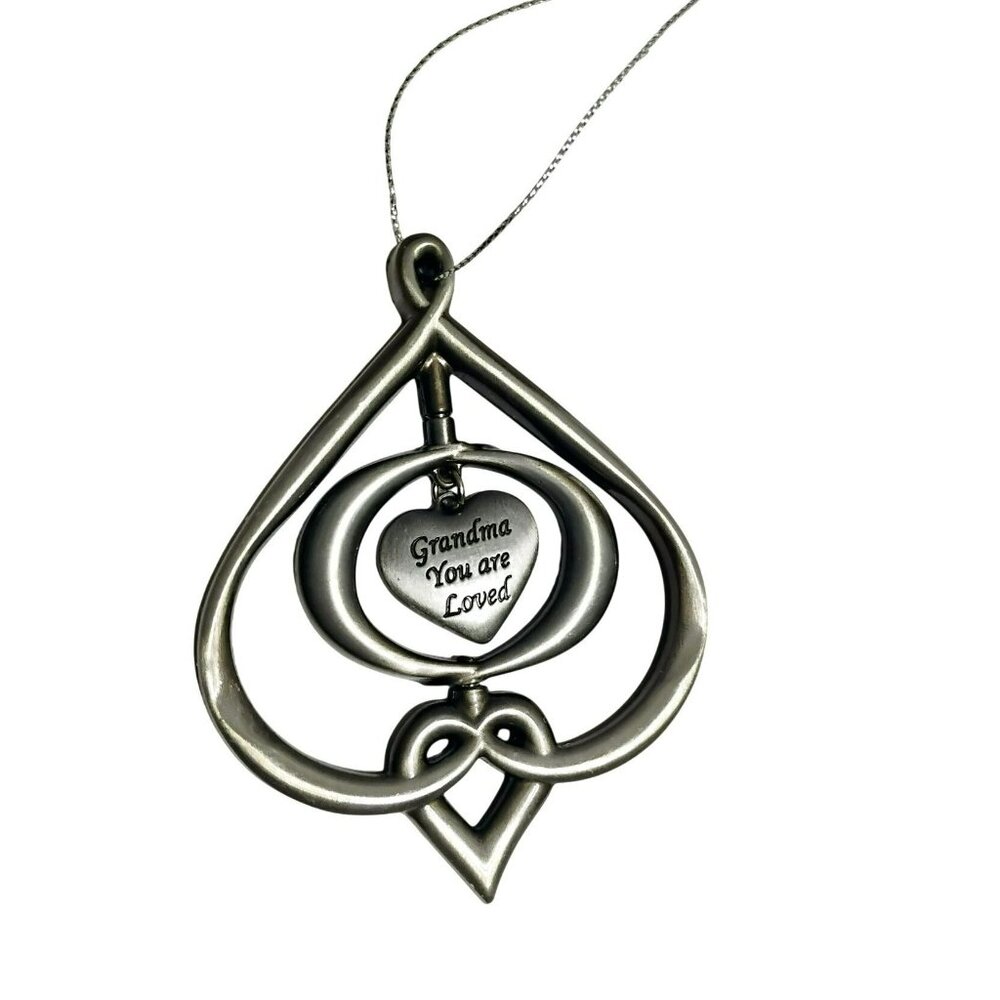 Grandma You Are Loved Pewter Heart Ornament With Silver Tone Hanging Chain